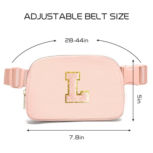 Image of Gitus Gifts for 8 9 10 11 12 Year Old Girls Belt Bag Fanny Pack Crossbody Bags with Initial Letter Patch Cute Stuff Birthday Gifts for Teen Girls Women Personalized Trend Stuff (Coral Pink-L)
