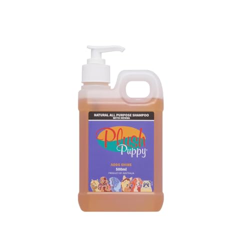 Image of PLUSH PUPPY Shampoo for Cats and Dogs - Ideal for Short Coated Breeds, Enhances Shine, Maintains Skin Health, Paraben Free, No Artificial Fragrance, All Purpose Pet Shampoo with Henna (500 ml)