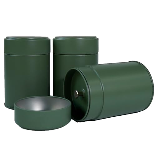 Image of 3-Pack Tea Tin Canister with Airtight Double Lids, 14 Fl Oz Tin Can Box and Round Kitchen Canisters for Loose Tea, Coffee, Candy, Herbs and Matcha Powder (Green, 2.95 * 4.25'')