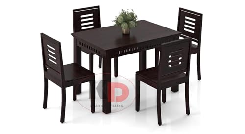 Image of Dining Table Set || Wood 4 Seater Dining Table with Chair || Dining Room Furniture || Wooden 4 Seater Dining Table || Modern and Unqiue Dining Table Living Room (4 Seater Dining Table) Walnut Finishs