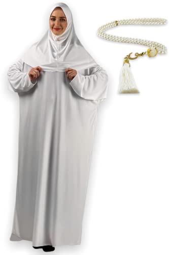 Avanos Muslim Prayer Dress for Women Abaya with Hijab and Praying Beads Clothes (One Size, White) Avanos Muslim Prayer Dress for Women Abaya with Hijab and Praying Beads Clothes (One Size, White)