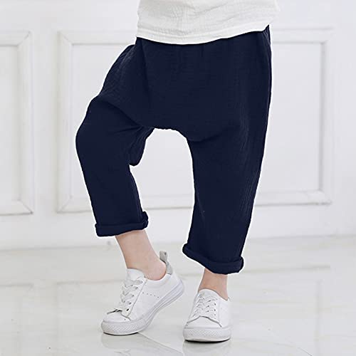Moonker Toddler Baby Boys Cotton 7/8 Pants Baggy Straight Wide Leg Elastic Wide Cropped Pants Lightweight Solid3