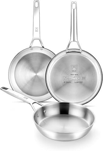 BRA Signature Set of 3 Frying Pans 20-24-26, Stainless Steel 18/1...
