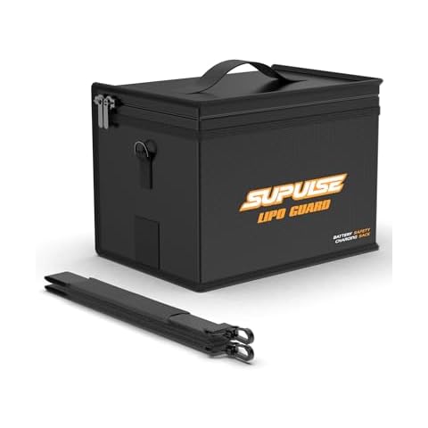SUPULSE Lipo Battery Safe Bag Lipo Battery Bag Fireproof Explosionproof Large Capacity Bag for Charging Battery and Storage Guard Pouch Double Zipper Detachable Adjustable Shoulder Strap Lipo Bag Cover