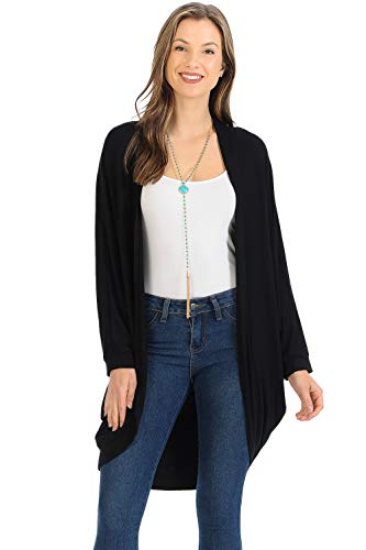 iconic luxe Women s Jersey Batwing Sleeve Cardigan Large Black