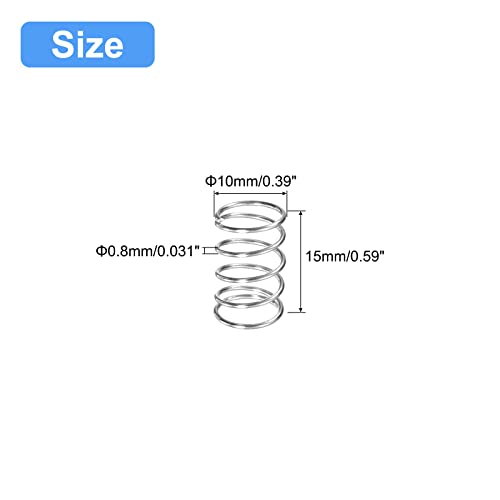 Image of uxcell Compression Spring, 5Pcs 304 Stainless Steel, 10mm OD, 0.8mm Wire Size, 15mm Free Length, Silver Tone