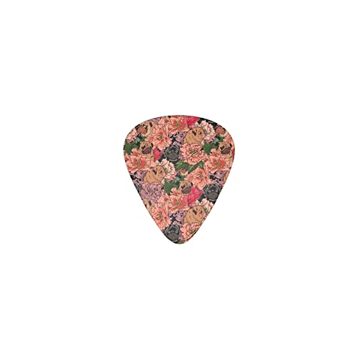 パグと菊 デザインギターピック guitar pick ティアドロップ型 エレキギター/アコースティックギター/クラシックギター/ベース等の練習に最適な12枚セット