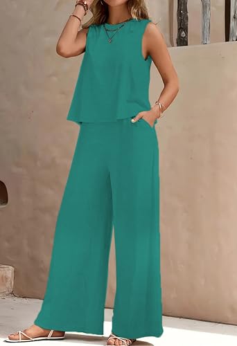 Image of ALL YOURS Women's 2 Piece Outfit Loose Tank Top and Wide Leg Pants Sets|co-ord set for women cord set for women lounge wear set for women coords set for women wear