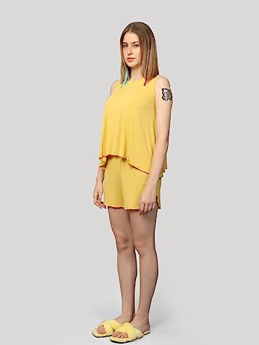 Image of Evolove Women's Micro Modal Round Neck Sleeveless Night Suit /Top & Short Set Super Soft Comfortable (Modal-Shorts Set)