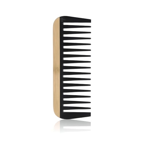 Peine de dientes anchos de bambú para cabello rizado y grueso