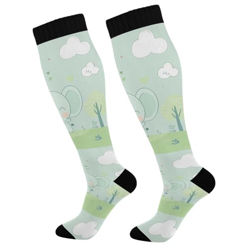 Wassud Cute Elephant Compression Socks for Women and Men 20-30 mmHg Knee High Socks for Nurses Travel 1 Pair