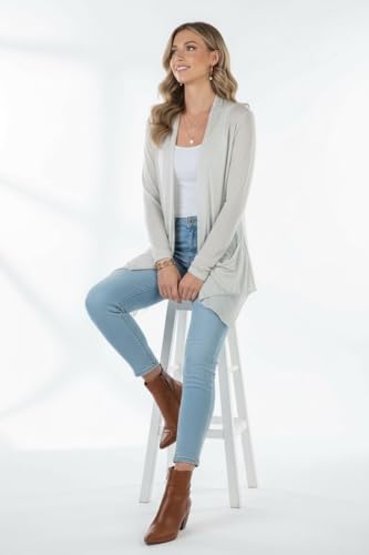 Image of ToBeInStyle Womens Open Front Long Sleeve Lightweight Asymmetrical Draped Cardigan with Side Pockets
