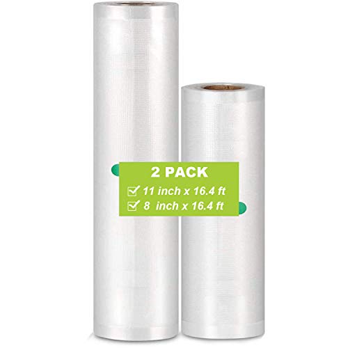Vacuum Sealer Bags for Food Saver - 2 Rolls 11 inch x 16.4 ft and 8 inch x 16.4 ft 2 Pack Commercial Grade Food Saver Bags Rolls Perfect for Freezer Meal and Food Saver