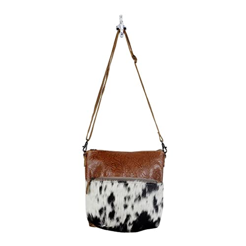 Myra Bag Engraved Crossbody Bag Upcycled Cowhide & Leather S-28774