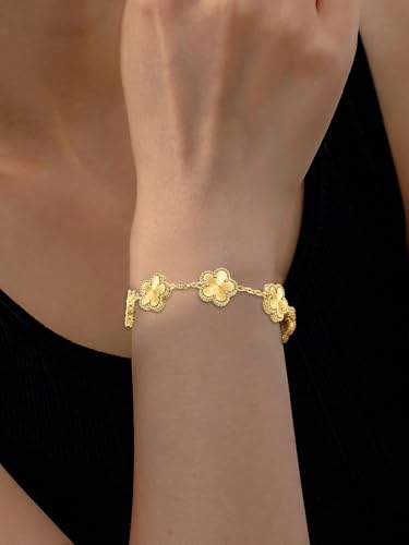 Four Leaf Clover Bracelet for Women 14K Gold Plated Stainless Steel Link Bracelet Wrist Jewelry3