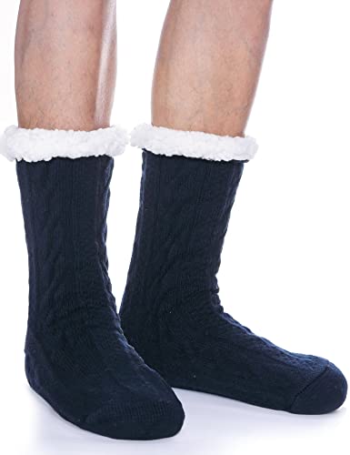 ANTSANG Chaussette Chausson Hommes Thermique Chaud Hiver Pilou Chaussette Polaire Antidérapant Maison Cadeau Chaussette Douce (Bleu Foncé) Cover