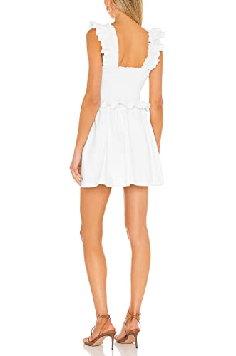 Belongsci Women's 2023 Cute Summer Dress Square Neck Smocked Bodice Backless Ruffle Strap Mini Short Sun Dresses #TOP3