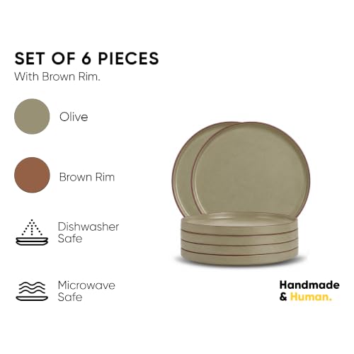 Image of Shay Ceramic Dinner Plates Set, 6 Pieces, Olive Green Japandi Series | Ceramic Plates Set | Matte Finish | Premium Stoneware | Dinner Plates Ceramic (Japandi Dinner Plate, Oilve Green)