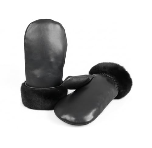 Moufles en cuir de mouton pour homme et femme doublées de fourrure véritable