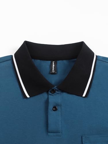 Image of Men's Casual Short Sleeve Polo Shirts Classic Button Summer Collared Golf Top T-Shirt with Pocket