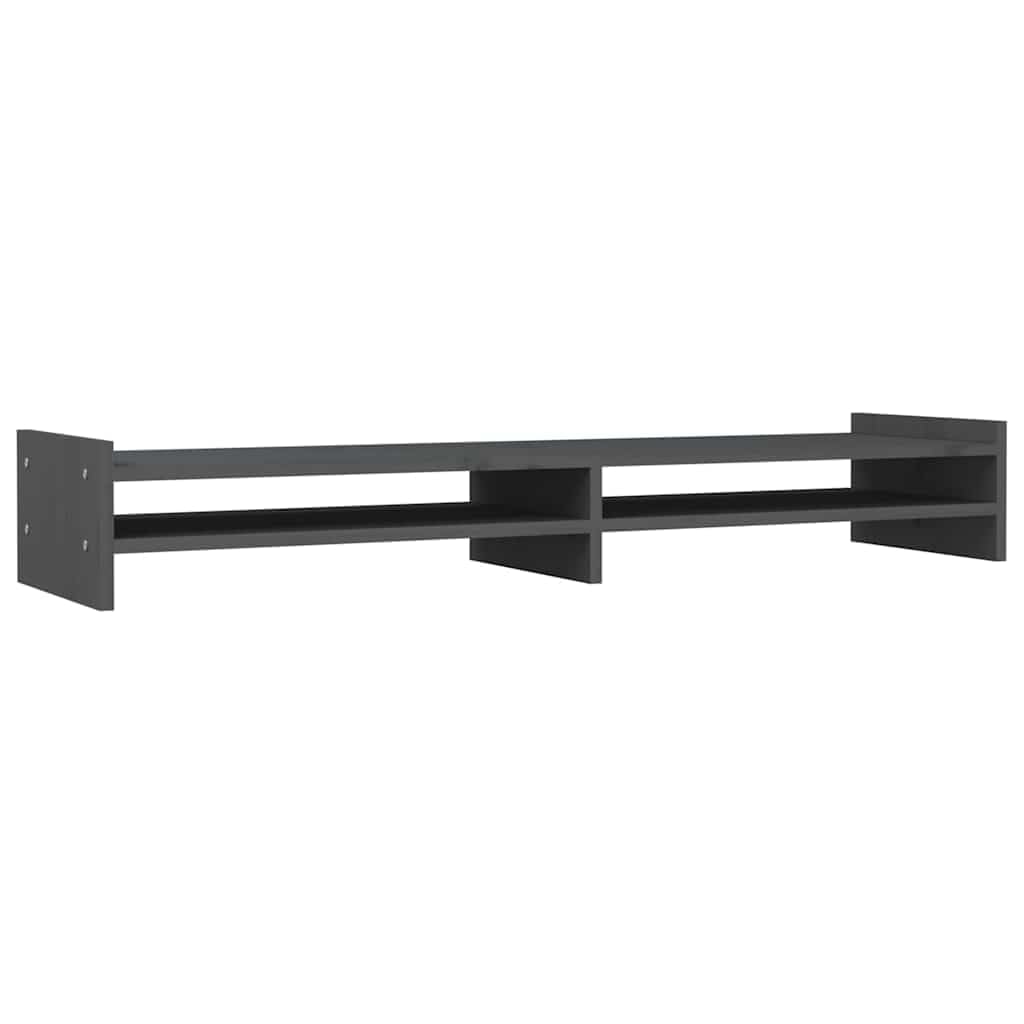 Hothingwell Stojak na monitor z litego drewna sosnowego 100 x 27 x 15 cm szary, minimalistyczny design z miejscem do przechowywania klawiatury i akcesoriów