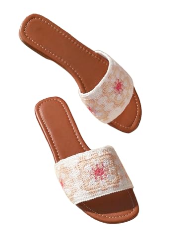 GORGLITTER Women's Summer Beach Floral Crochet Sandals 2025 Flats Boho Vacation Shoes Open Toe Slides