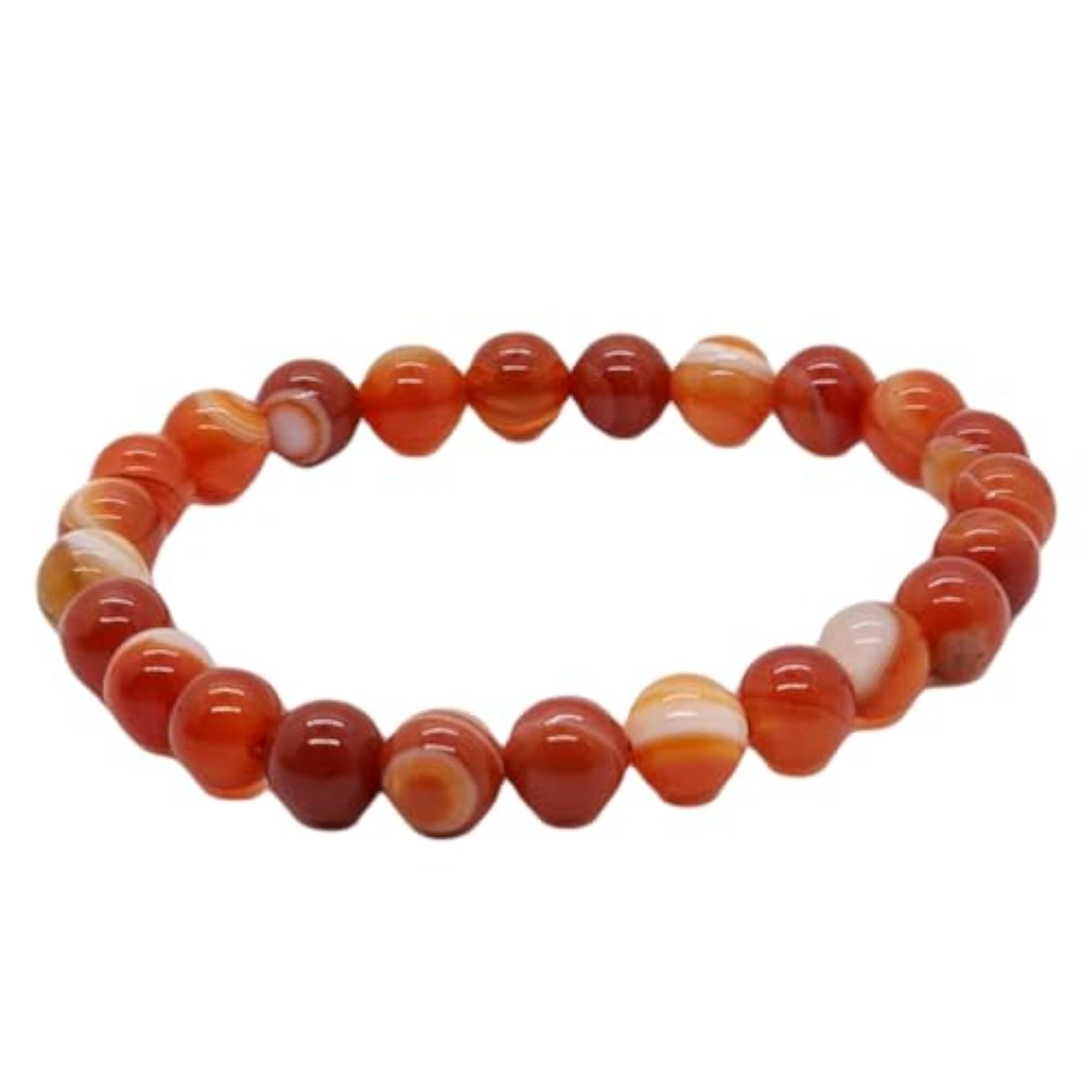Unisex Natural Red Banded Carnelian 8mm Bead Stretchable Bracelet