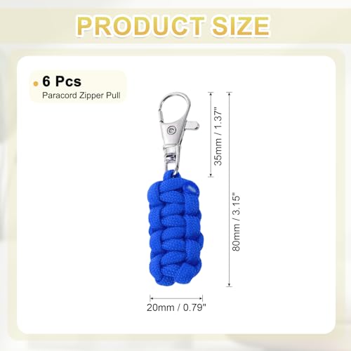 Image of YELARXI Paracord Zipper Pull Polyester Zipper Pulls Replacement Woven Rope with Metal Clasp, 80 mm Length Fit for Backpacks Clothing Luggage Accessories - Cylinder (6 Pack, Dark Blue)