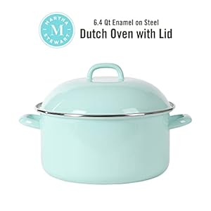 Martha stewart thayer 64 quart enamel on steel scratch resistant dutch oven wlid martha blue induction safe  urban country home decor