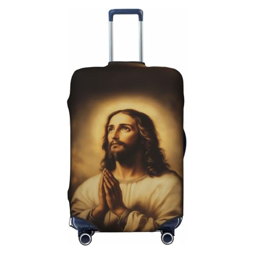 Jesus Christ Clasped In Prayer Elastic Travel Luggage Covers Dustproof Scratch-Resistant Suitcase Protector Fit 22-24 Inch