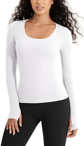 ODODOS Womens Long Sleeve Round Neck Tops Ribbed Knit Casual Tee Slim Fit Seamless Basic T Shirts
