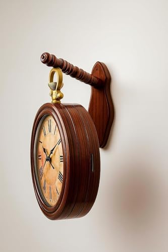 Image of Vintage Double-Sided Wall Clock, Antique Victorian Hanging Clock with Bracket, Silent Quartz Movement, Roman Numerals, Rustic Farmhouse Decor for Home & Office (Brass Antique)