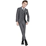 Plavict Boys' Suits Slim Fit 5 Piece, Adjustable Waist, Boys Formal Set Darkgray