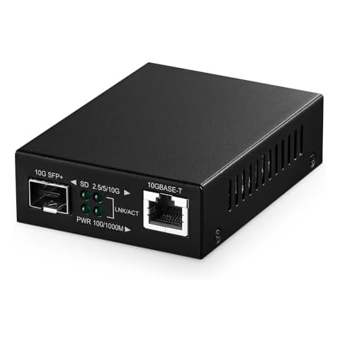 Binardat 10G Fiber Media Coverter, 2 Port 10 Gigabit Ethernet Switch, 1 x 10G RJ45 Port, 1 x 10G SFP Port, Mini Metal Case Fanless, Unmanaged Plug and Play Cover