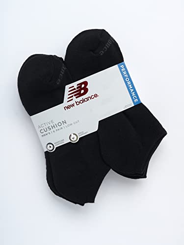 New Balance Men's Athletic Cushioned Low Cut Socks (6 Pack), Size 6-12.5, Solid Black #TOP1