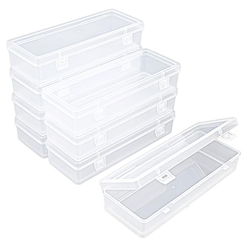 Image of 8 Pack Rectangular Clear Plastic Storage Containers | Hinged Lid, For Beads and Small Craft Items, 6.89 x 2.56 x 1.38 inch