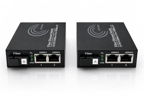 Image of Elfcam - 1 Pair Fiber Ethernet Converters, SFP Media Converter Included, Up to 20KM Distance on Single Mode SC Fiber Optic (2 RJ45 Ports *2 RJ45 Ports)
