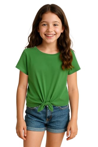 Image of Kilymosy Girls Short Long Sleeve Shirt Casual Front Knot Tops Tee Blouse 5-12 Years