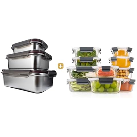 GC GENICOOK Stainless steel food storage container plus glass food container Cover