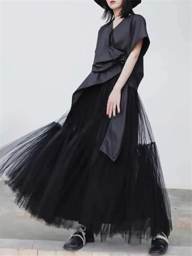 Women Long Tulle Skirt Mesh Puffy Spliced High Waisted A-Line Layers Skirts Party Wedding Skirts3