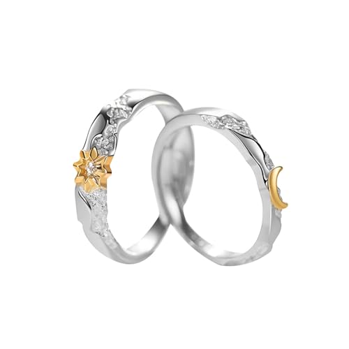 QKEPCY Bagues Couple Soleil Lune Cristal Incrustées Bijoux Romantiques Alliance Argent Élégant Ensemble Anneaux Assortis