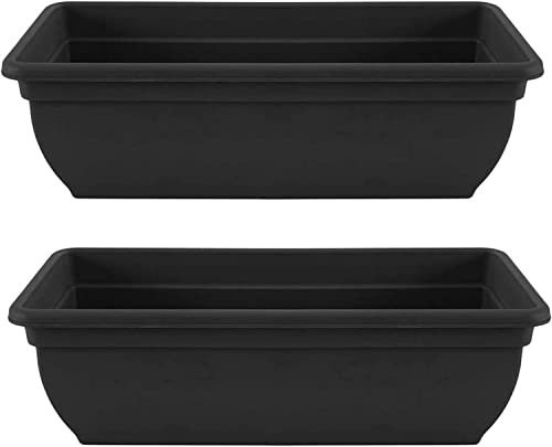 Optimal Products Bel Trough Plant Pot Plastic Winchester Bel Garden Flower Patioectangle Planter UK (2PC, Ebony/Black), 46cm & 60cm