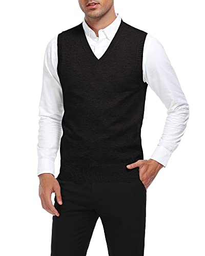 Aiyino Chalecos de Punto para Hombre Jerséis sin Mangas para Hombre con Cuello en V Esencial Suéter sin Mangas Hombre Otoño Invierno Negro Medium Cover