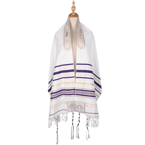 Premium Kosher Tallit for Yom Kippur - Hand-Embroidered Jewish Prayer Shawl with Tzitzit, Traditional Men's/Women's Religious Attire for Holy Days4