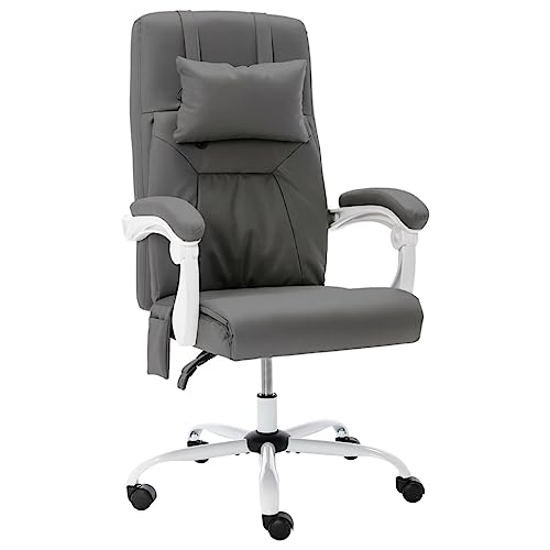 Chaise de bureau massante grise ergonomique fauteuil de travail inclinable en cuir