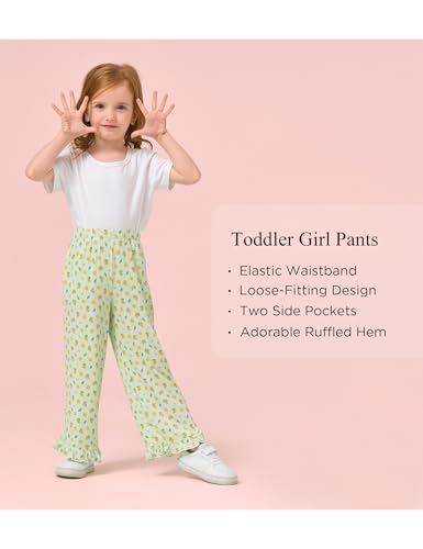 Image of Toddler Girl Pants Soft Bamboo Viscose Casual Ruffle Wide Leg Trousers for Kids with Pockets