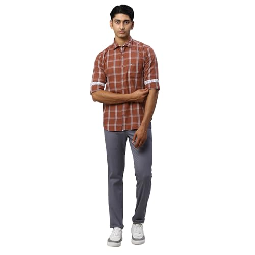 Image of Park Avenue Men's Regular Fit Mid Rise Neo Fit Cotton Blend Solid Pattern Flat Front Casual Chinos
