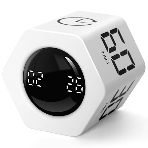 Image of Productivity Timer 1, 5, 10, 30, 60 Minutes Preset, Desk Cube Timer with Gravity Sensor /Mute /Vibration for ADHD, Work, Study, Kitchen, Back to School (White)