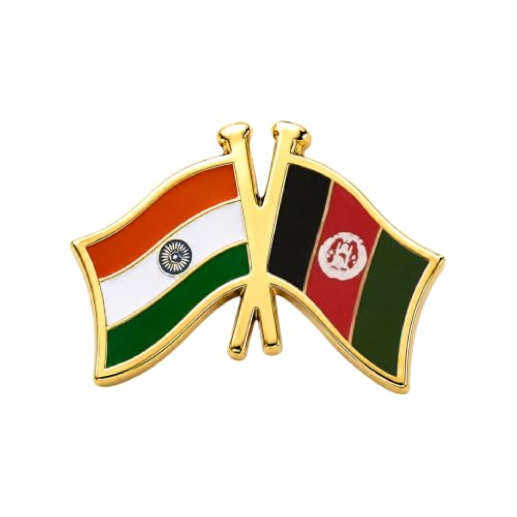 India & Afghanistan Friendship Lapel Pin, Gold-Plated Brass Enamel Brooch