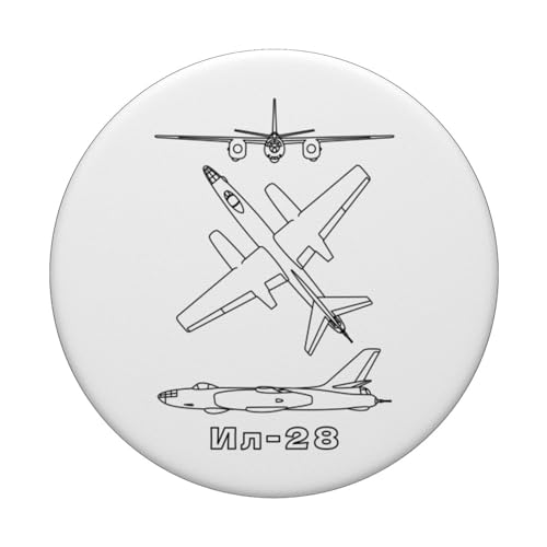 Ilyushin Il-28 Russian Jet Bomber Plane Blueprints PopSockets Swappable PopGrip, Black - Image 3
